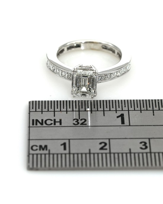 GIA Certified Emerald Cut Diamond Solitaire Ring in 18KW